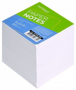 Блок для записей INFORMAT 8х8х8 см Куб непроклеенный белый 80 г/м2 (белизна 94%-100%)