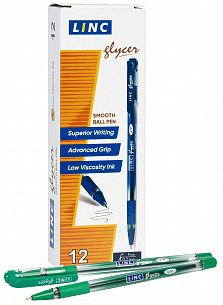 Ручка шариковая Linc Glycer зеленая 0,7 мм, прозрачный круглый корпус, грип, игольчатый наконечник