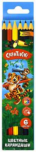 Набор цветных карандашей Creativiki 6 цв. шестигранные, деревянные, в картонной упаковке