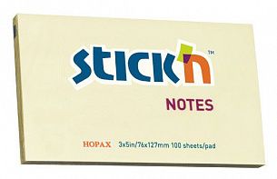 Блок самоклеящийся Stick`n 76х127 мм, 100 листов, желтый пастель