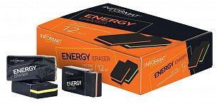 Ластик INFORMAT ENERGY термопластичная резина, 40х20х10 мм прямоугольный, черный, мягкий, картонный держатель, индивидуальный ШК