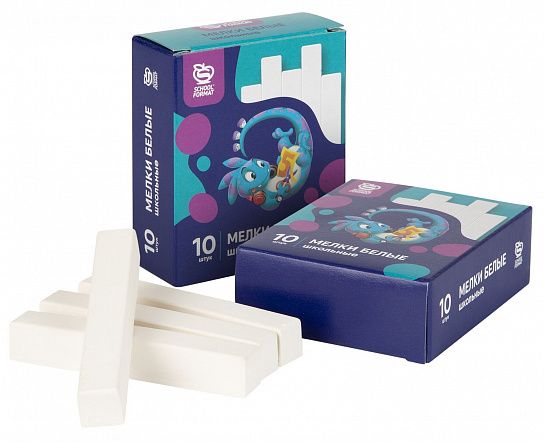 Мелки белые Schoolformat школьные 10 шт, квадратные, в картонной упаковке