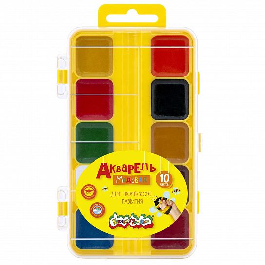 Акварель Каляка-Маляка 10 цветов, без кисти, квадратный кювет, пластиковая упаковка с европодвесом