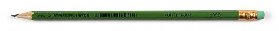 Карандаш чернографитный деревянный Koh-I-Noor 1396 НВ с ластиком, заточенный, шестигранный, картонная коробка