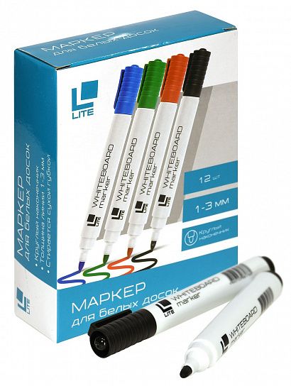 Маркер для белых досок LITE 1-3 мм черный, круглый наконечник