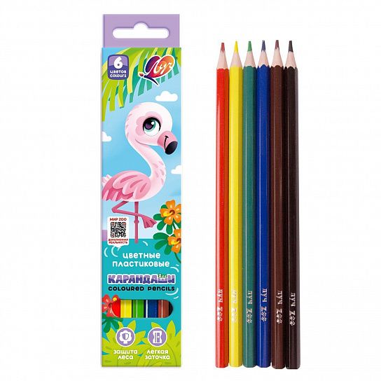 Набор цветных карандашей Луч ZOO 6 цв. шестигранные, пластиковые, в картонной упаковке