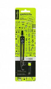 Набор чертежный (готовальня) GLOBUS ЮНИОР циркуль 125 мм металлический черный, 2 предмета, в блистере с европодвесом