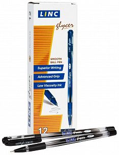 Ручка шариковая Linc Glycer черная 0,7 мм, прозрачный круглый корпус, грип, игольчатый наконечник