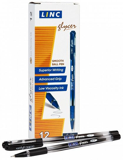 Ручка шариковая Linc Glycer черная 0,7 мм, прозрачный круглый корпус, грип, игольчатый наконечник