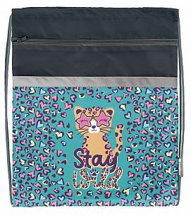 Мешок для обуви Schoolformat WILD CAT 49х41 см, большой с карманом, для девочек