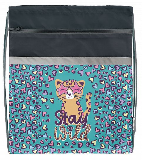 Мешок для обуви Schoolformat WILD CAT 49х41 см, большой с карманом, для девочек