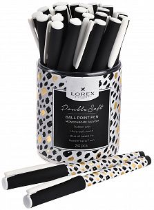 Ручка шариковая на масляной основе LOREX MONOCHROME FAUVISM DOUBLE SOFT синяя 0,7 мм, черно-белый круглый корпус, покрытие ultra-soft touch,
