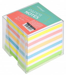 Блок для записей в подставке INFORMAT 9х9х9 см ассорти 4 цвета 80 г/м2, цвет подставки прозрачный