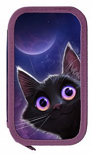 Пенал двухсекционный Schoolformat ИГРИВЫЙ КОСМОКОТИК 190х105х35 мм фиолетовый ламинированный картон