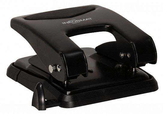 Дырокол INFORMAT Classic до 50 листов 2 отверстия, металлический, черный с линейкой форматов