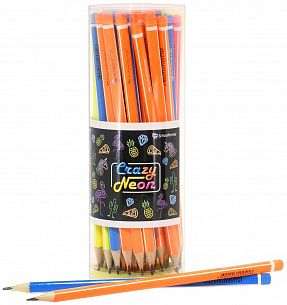 Карандаш чернографитный деревянный Schoolformat CRAZY NEON НВ заточенный, трехгранный, тубус