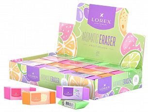 Ластик LOREX ERASER FRUIT SPLASH, термопластичная резина, 58х22х20 мм прямоугольный, ассорти, мягкий, индивидуальный ШК