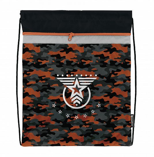 Мешок для обуви Schoolformat MILITARY STYLE 42х34 см, черный, 1 отделение, с большим карманом на молнии, для мальчиков