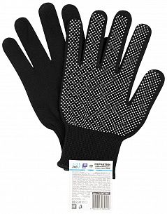 Перчатки трикотажные 1-2-Pro с точечным ПВХ покрытием 13 класс, черные