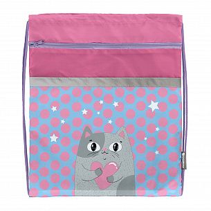 Мешок для обуви Schoolformat AMORE CAT 49х41 см, розовый, 1 отделение, с большим карманом на молнии, для девочек