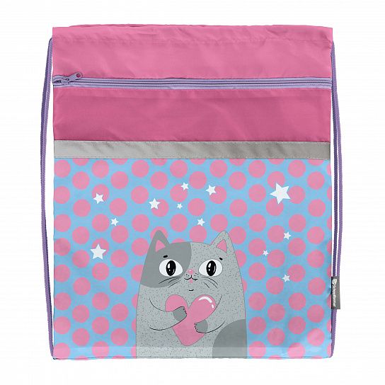 Мешок для обуви Schoolformat AMORE CAT 49х41 см, розовый, 1 отделение, с большим карманом на молнии, для девочек
