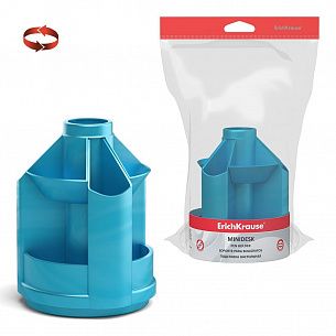 Подставка для канцелярских принадлежностей ErichKrause MINI DESK ICE METALLIC вращающаяся, 10 отделений, 112х112х140 мм, голубой пластик