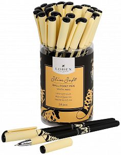 Ручка шариковая на масляной основе LOREX YOUTH.KEDS Slim Soft синяя 0,5 мм, бежевый круглый корпус, покрытие ultra-soft touch, игольчатый наконечник