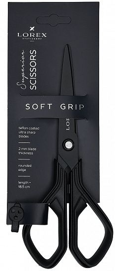 Ножницы LOREX SOFT-GRIP SUPERIOR 185 мм черные, эргономичные ручки пластиковые с резиновыми вставками, тефлоновое покрытие