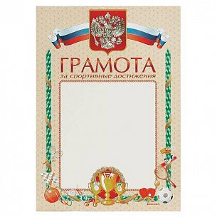 Грамота Диона ЗА СПОРТИВНЫЕ ДОСТИЖЕНИЯ А4, дизайн, тиснение фольгой и конгрев