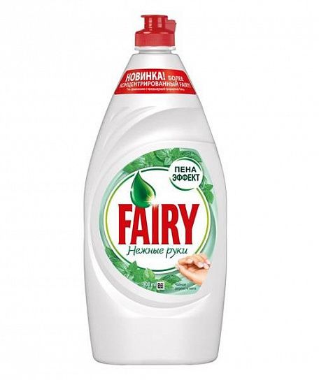 Средство для мытья посуды Fairy НЕЖНЫЕ РУКИ гель чайное дерево и мята, антибактериальный 900 мл