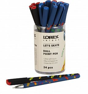Ручка шариковая на масляной основе LOREX KIDS LET'S SKATE Slim Soft синяя 0,5 мм, ассорти круглый корпус, покрытие ultra-soft touch, игольча