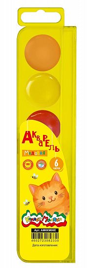 Акварель Каляка-Маляка 6 цветов, без кисти, квадратный кювет, пластиковая упаковка с европодвесом
