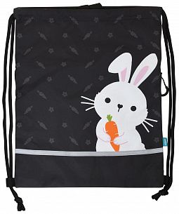 Мешок для обуви LOREX KIDS WHITE RABBIT 42x34 см, черный, 1 отделение, с большим карманом на молнии, с ручкой для девочек