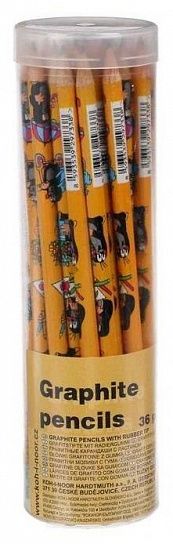 Карандаш чернографитный деревянный Koh-I-Noor MOLE 1231 НВ с ластиком, заточенный, круглый, принт на корпусе, картонная коробка