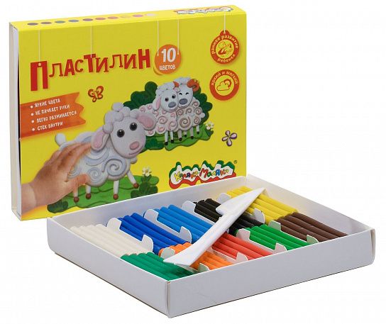 Пластилин Каляка-Маляка 10 цветов 150 г ассорти, со стеком