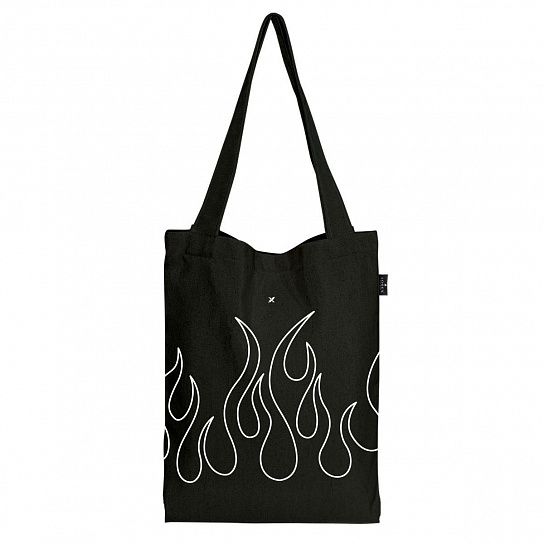 Шоппер LOREX COTTON FIRE FLAMES 38x44x6 см черный, хлопок, расширенное дно, универсальный