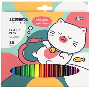Фломастеры LOREX KIDS классические 18 цв. круглый корпус, смываемые, картонная упаковка