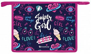 Папка для тетрадей 1 отделение А4 Schoolformat SUPER GIRL синяя, молния сверху, пластик, для девочек