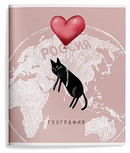 Тетрадь 48 л. А5 клетка, на скрепке, Schoolformat ПУШИСТЫЕ БУДНИ География мелованный картон, сплошной УФ-лак