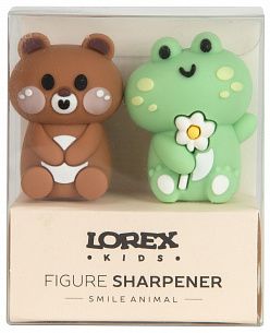 Набор точилок LOREX KIDS SMILE ANIMAL ассорти, корпус силикон, 1 отверстие, 2 шт в ПВХ коробке