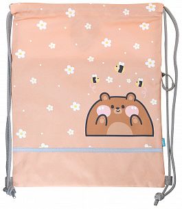 Мешок для обуви LOREX KIDS COOKIE BEAR 42x34 см, бежевый, 1 отделение, с большим карманом на молнии, с ручкой для девочек