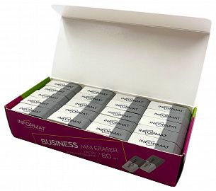 Ластик INFORMAT БИЗНЕС мини термопластичная резина, 41х14х8 мм скошенный, серо-белый комбинированный, индивидуальный ШК