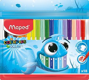 Фломастеры MAPED COLOR'PEPS OCEAN классические 18 цв. круглый корпус, стандартные, пакет