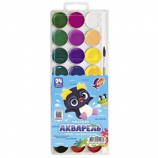 Акварель Луч Zoo 24 цвета, с кистью, пластиковая упаковка с европодвесом