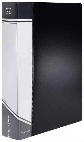 Папка с файлами INFORMAT А4 80 файлов, пластик 800 мкм, черная, карман для маркировки