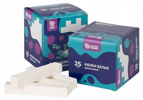 Мелки белые Schoolformat школьные 25 шт, квадратные, в картонной упаковке