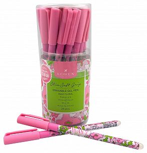 Ручка гелевая стираемая LOREX WAVY FLORAL Slim Soft Grip 0,5 мм синяя, покрытие ultra-soft touch, грип
