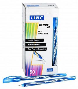 Ручка шариковая Linc CANDY синяя 0,6 мм, ассорти круглый корпус, игольчатый наконечник