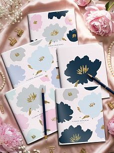 Тетрадь 48 л. А5 клетка, на скрепке, офсет LOREX FLOWER MEMORIES мелованный картон, двойная обложка, запечатка форзаца, soft touch, глиттер