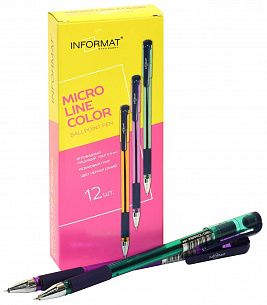 Ручка шариковая INFORMAT MICRO LINE COLOR синяя 0,4 мм, ассорти круглый корпус, грип, игольчатый наконечник
